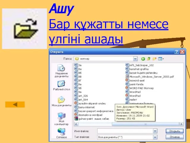 Ашу Бар құжатты немесе үлгіні ашады