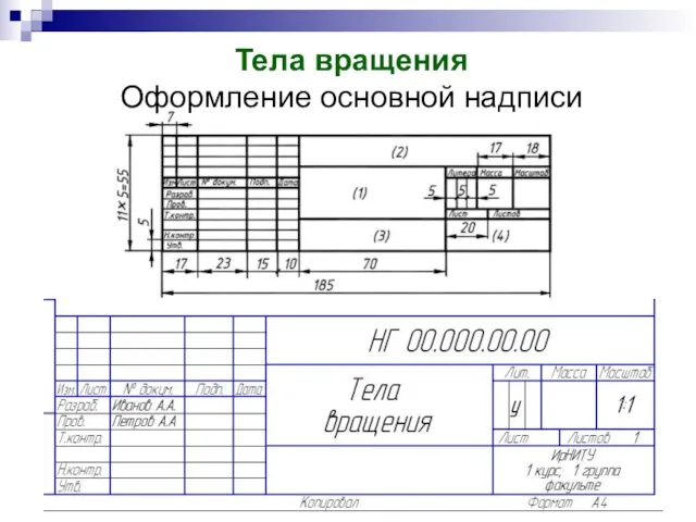 Тела вращения Оформление основной надписи