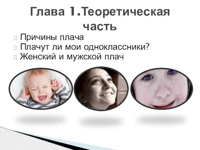 Причины плача Плачут ли мои одноклассники? Женский и мужской плач Глава 1.Теоретическая часть