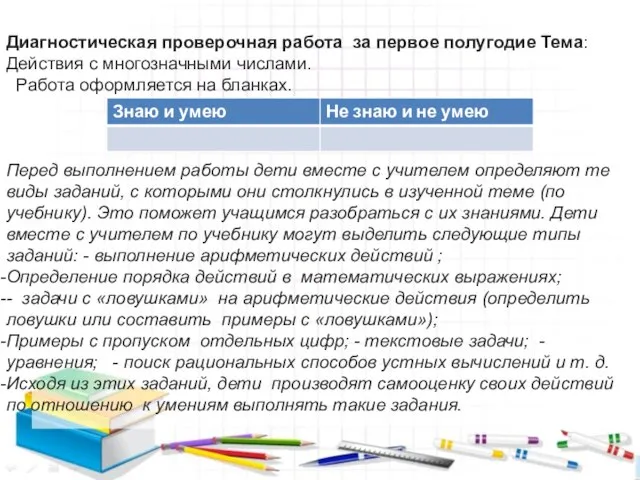 Диагностическая проверочная работа за первое полугодие Тема: Действия с многозначными числами.