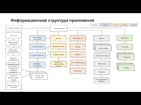 Информационная структура приложения Программа лояльности 1-й этап 2-й этап 3-й этап