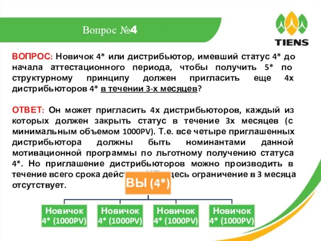 ВОПРОС: Новичок 4* или дистрибьютор, имевший статус 4* до начала аттестационного