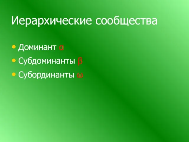 Иерархические сообщества Доминант α Субдоминанты β Субординанты ω