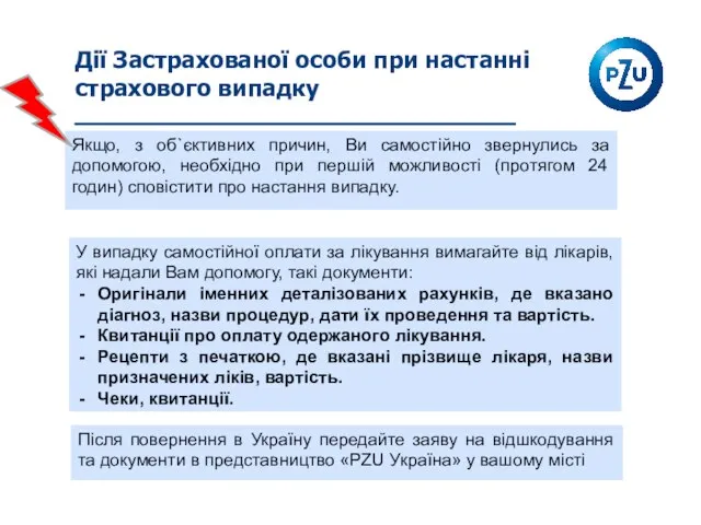 Дії Застрахованої особи при настанні страхового випадку Якщо, з об`єктивних причин,