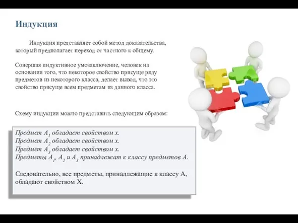 Индукция Предмет А1 обладает свойством x. Предмет А2 обладает свойством x.