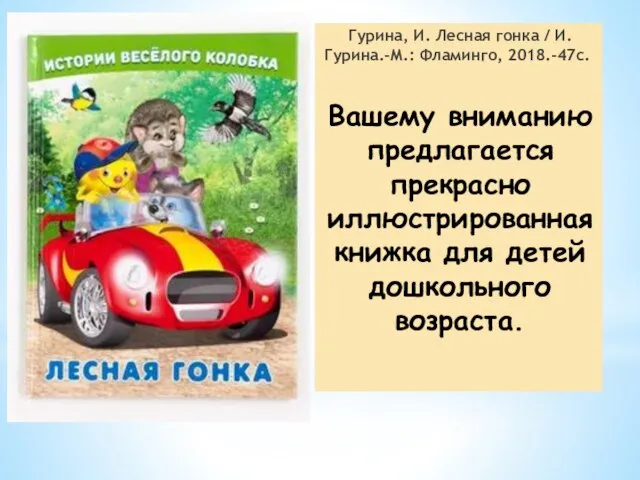 Гурина, И. Лесная гонка / И. Гурина.-М.: Фламинго, 2018.-47с. Вашему вниманию