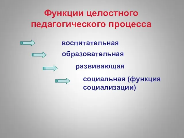 Функции целостного педагогического процесса воспитательная образовательная развивающая социальная (функция социализации)