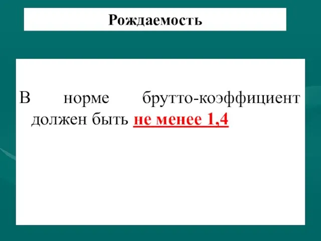 Рождаемость В норме брутто-коэффициент должен быть не менее 1,4