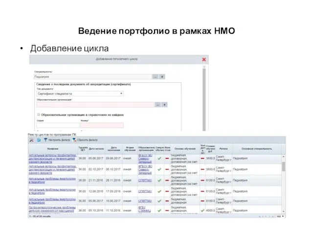 Ведение портфолио в рамках НМО Добавление цикла