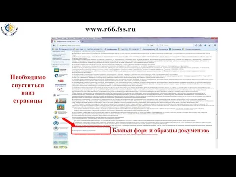 www.r66.fss.ru Бланки форм и образцы документов Необходимо спуститься вниз страницы