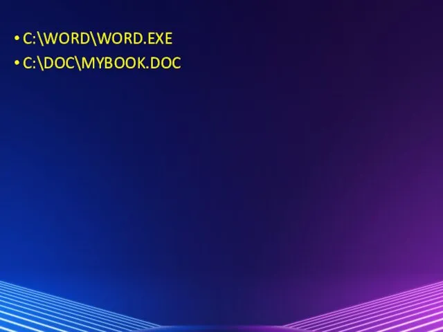 C:\WORD\WORD.EXE C:\DOC\MYBOOK.DOC