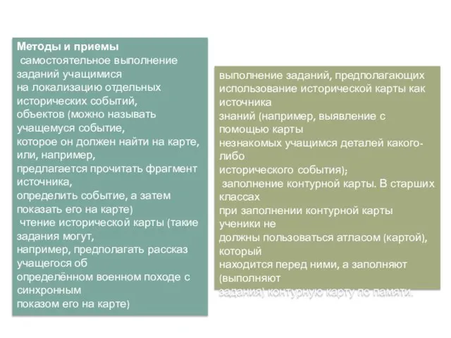 Методы и приемы самостоятельное выполнение заданий учащимися на локализацию отдельных исторических