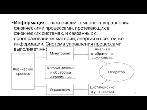 Информация – важнейший компонент управления физическими процессами, протекающих в физических системах,