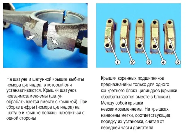На шатуне и шатунной крышке выбиты номера цилиндра, в который они