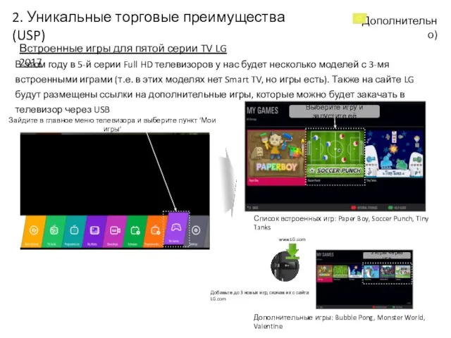 Встроенные игры для пятой серии TV LG 2017 Дополнительно) 2. Уникальные