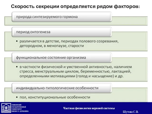 Скорость секреции определяется рядом факторов: Частная физиология нервной системы Шутова С.В.