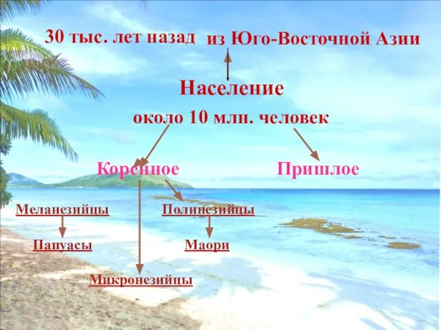 Население около 10 млн. человек Коренное Пришлое из Юго-Восточной Азии 30