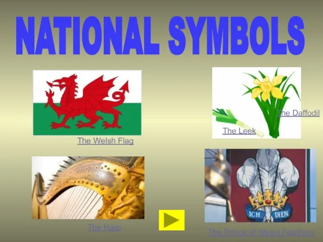 NATIONAL SYMBOLS The Welsh Flag The Harp The Daffodil The Leek The Prince of Wales Feathers