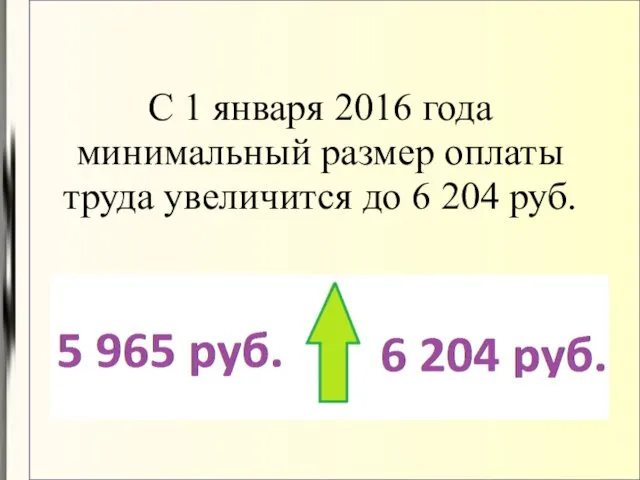 С 1 января 2016 года минимальный размер оплаты труда увеличится до 6 204 руб.