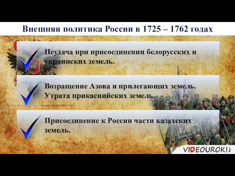 Внешняя политика России в 1725 – 1762 годах Неудача при присоединении