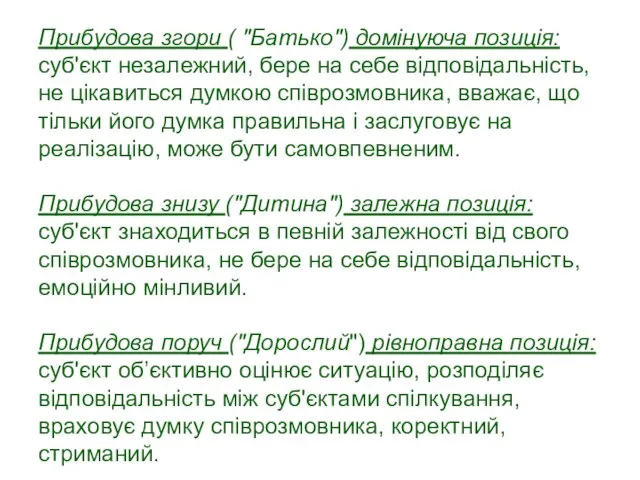 Прибудова згори ( "Батько") домінуюча позиція: суб'єкт незалежний, бере на себе