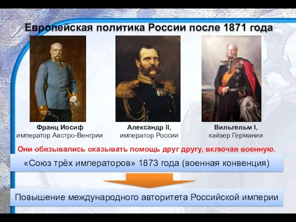 Европейская политика России после 1871 года «Союз трёх императоров» 1873 года