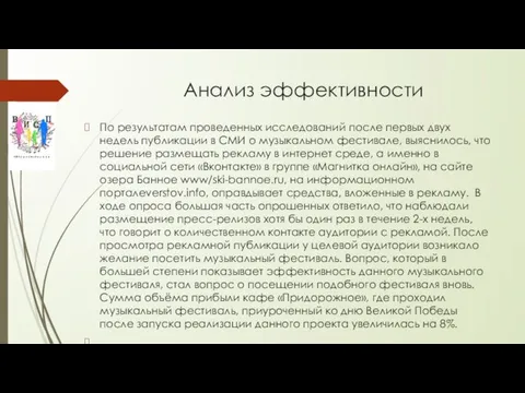 Анализ эффективности По результатам проведенных исследований после первых двух недель публикации