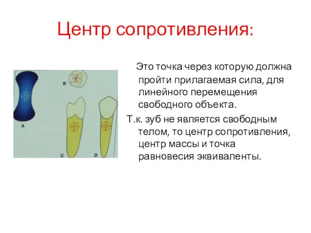 Центр сопротивления: Это точка через которую должна пройти прилагаемая сила, для