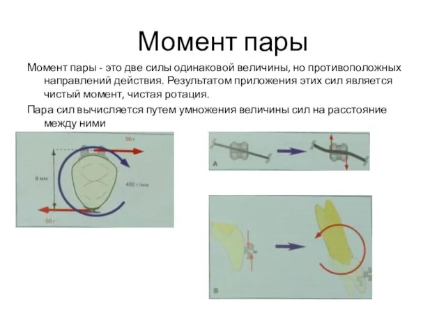 Момент пары Момент пары - это две силы одинаковой величины, но