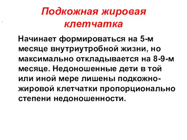 . Подкожная жировая клетчатка Начинает формироваться на 5-м месяце внутриутробной жизни,