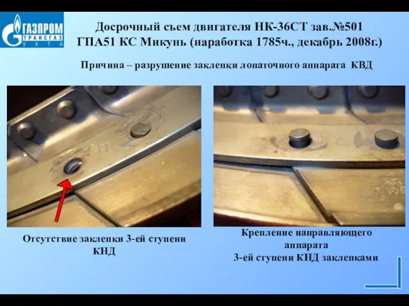 Досрочный съем двигателя НК-36СТ зав.№501 ГПА51 КС Микунь (наработка 1785ч., декабрь