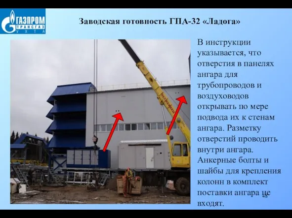 Заводская готовность ГПА-32 «Ладога» В инструкции указывается, что отверстия в панелях