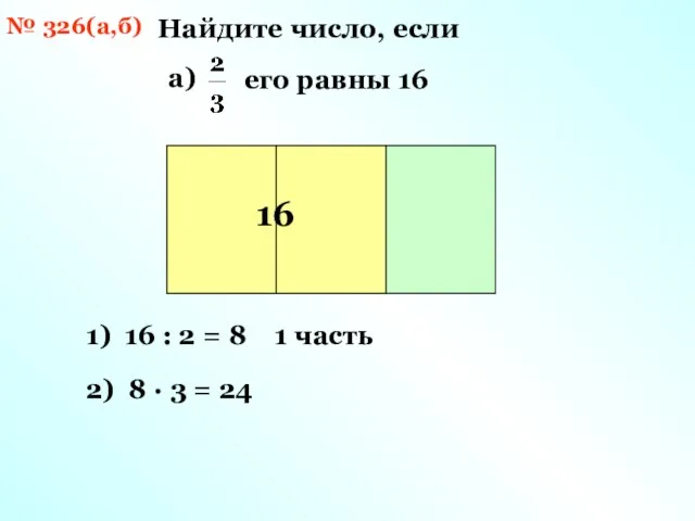 № 326(а,б) Найдите число, если а) его равны 16 неизвестное число