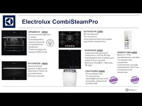 Electrolux CombiSteamPro OPEB9951Z 99990 электрическая духовка с паром CombiSteamPro, телескопические направляющие