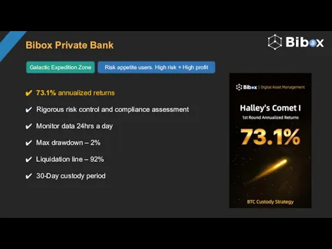 Bibox Private Bank Galactic Expedition Zone Risk appetite users. High risk