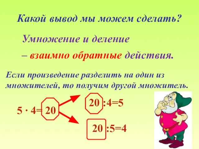 Какой вывод мы можем сделать? Умножение и деление – взаимно обратные