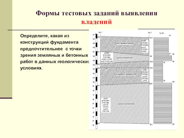 Формы тестовых заданий выявления владений Определите, какая из конструкций фундамента предпочтительнее