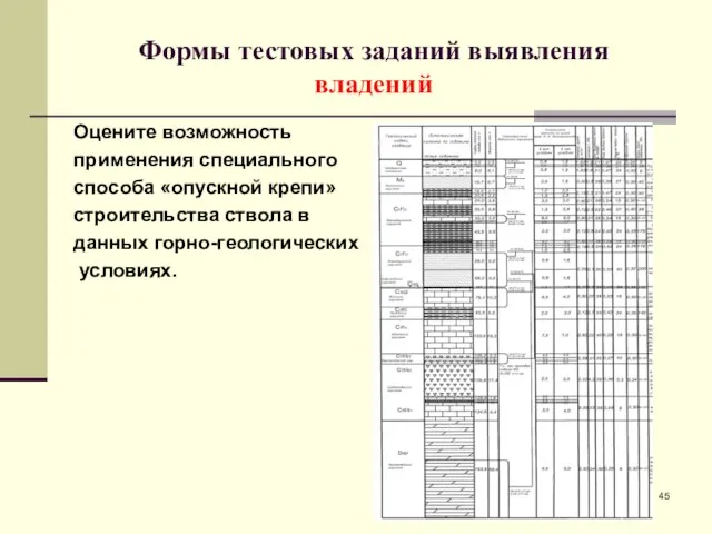 Формы тестовых заданий выявления владений Оцените возможность применения специального способа «опускной