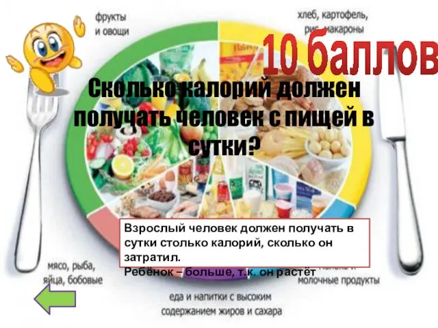 10 баллов Сколько калорий должен получать человек с пищей в сутки?