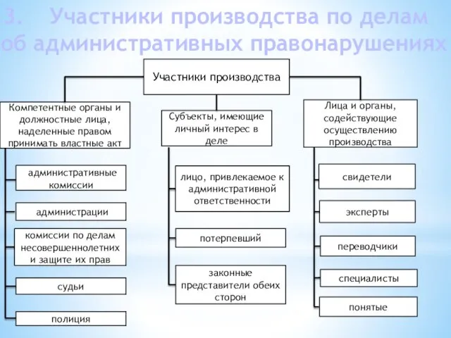 Участники производства по делам об административных правонарушениях Участники производства Компетентные органы