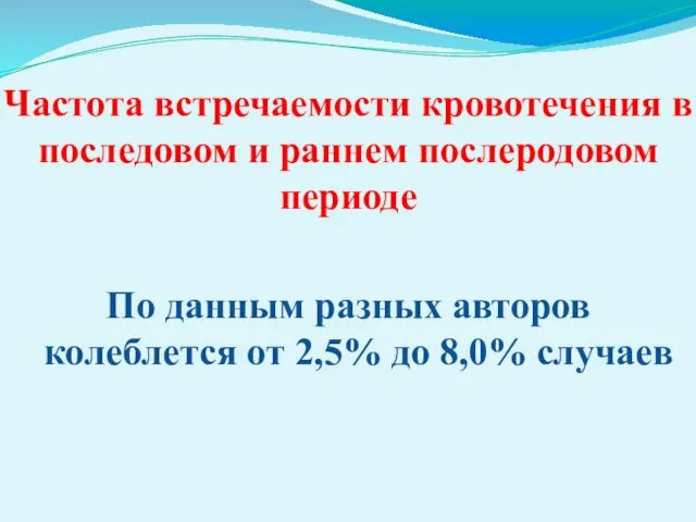 Частота встречаемости кровотечения в последовом и раннем послеродовом периоде По данным