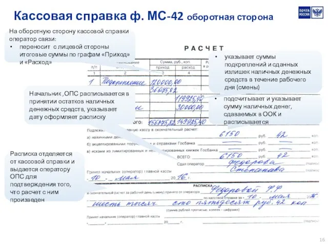 Кассовая справка ф. МС-42 оборотная сторона На оборотную сторону кассовой справки