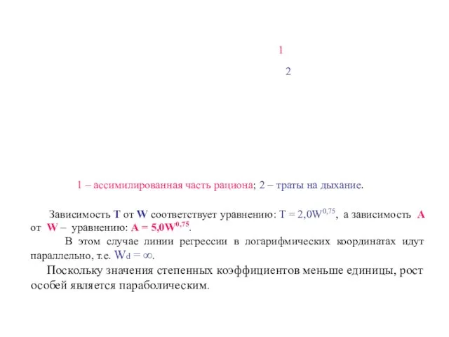 Зависимость Т от W соответствует уравнению: Т = 2,0W0,75, а зависимость