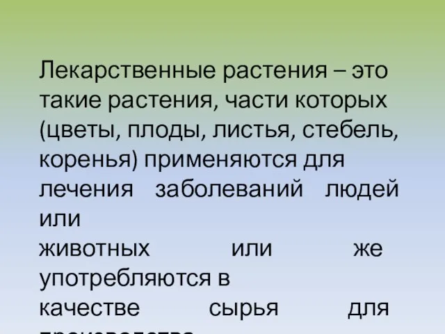 Лекарственные растения – это такие растения, части которых (цветы, плоды, листья,