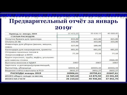 Предварительный отчёт за январь 2019г