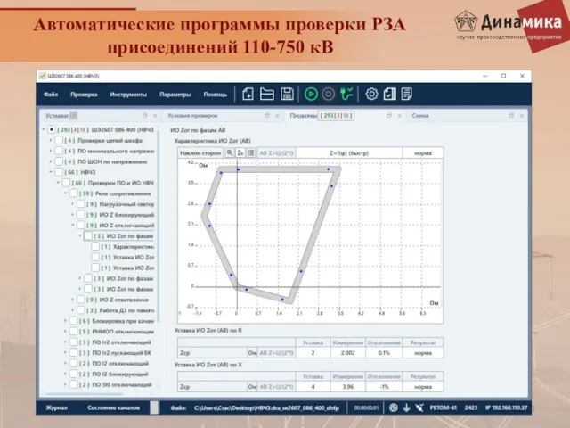 Автоматические программы проверки РЗА присоединений 110-750 кВ
