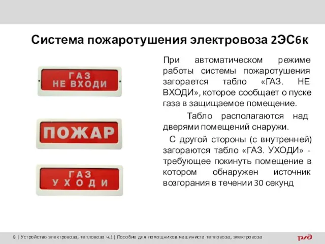 При автоматическом режиме работы системы пожаротушения загорается табло «ГАЗ. НЕ ВХОДИ»,