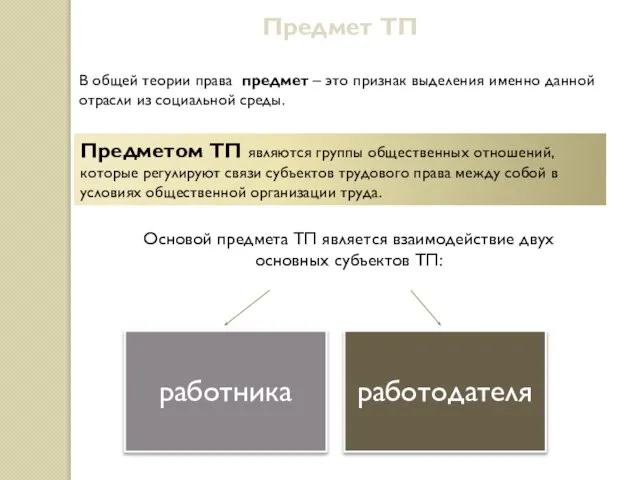 В общей теории права предмет – это признак выделения именно данной