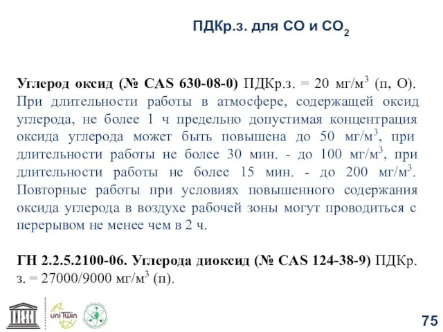 ПДКр.з. для СО и СО2 Углерод оксид (№ CAS 630-08-0) ПДКр.з.