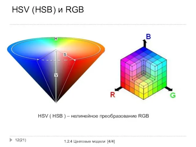 HSV (HSB) и RGB (21) 1.2.4 Цветовые модели [4/4] HSV (